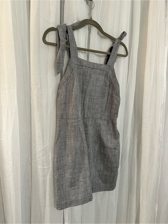 Woven Pink Dresses & Skirts - Plaid Tie-Shoulder Pinafore Dress in Gray